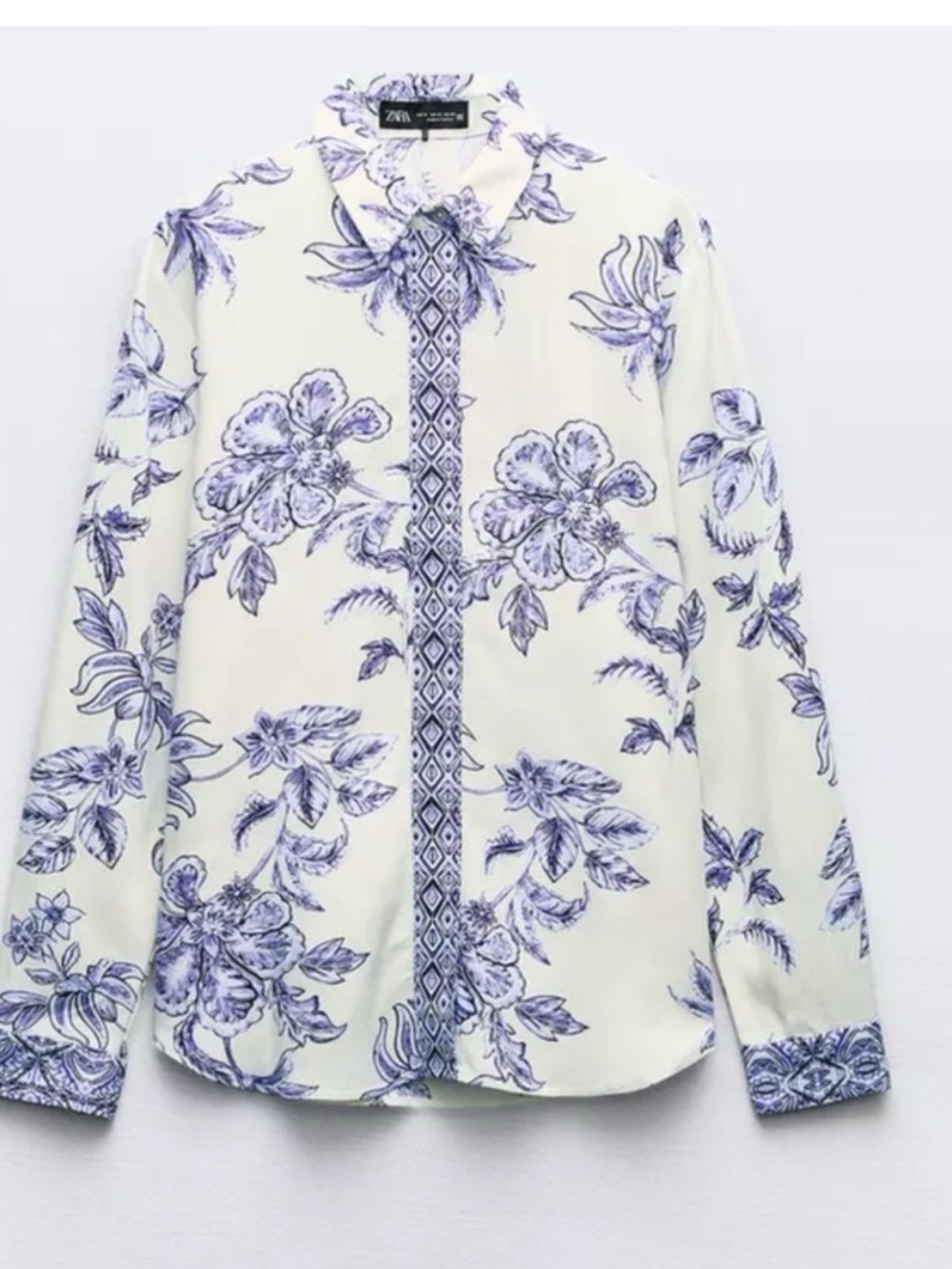 Zara Grecian Blue White Button Down Shirt